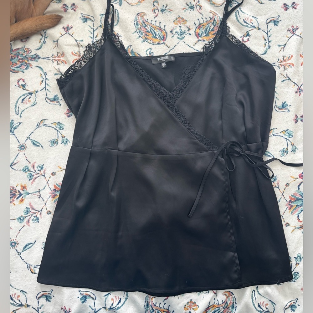 Missguided Plus Wrap Tank with Lace Trim
